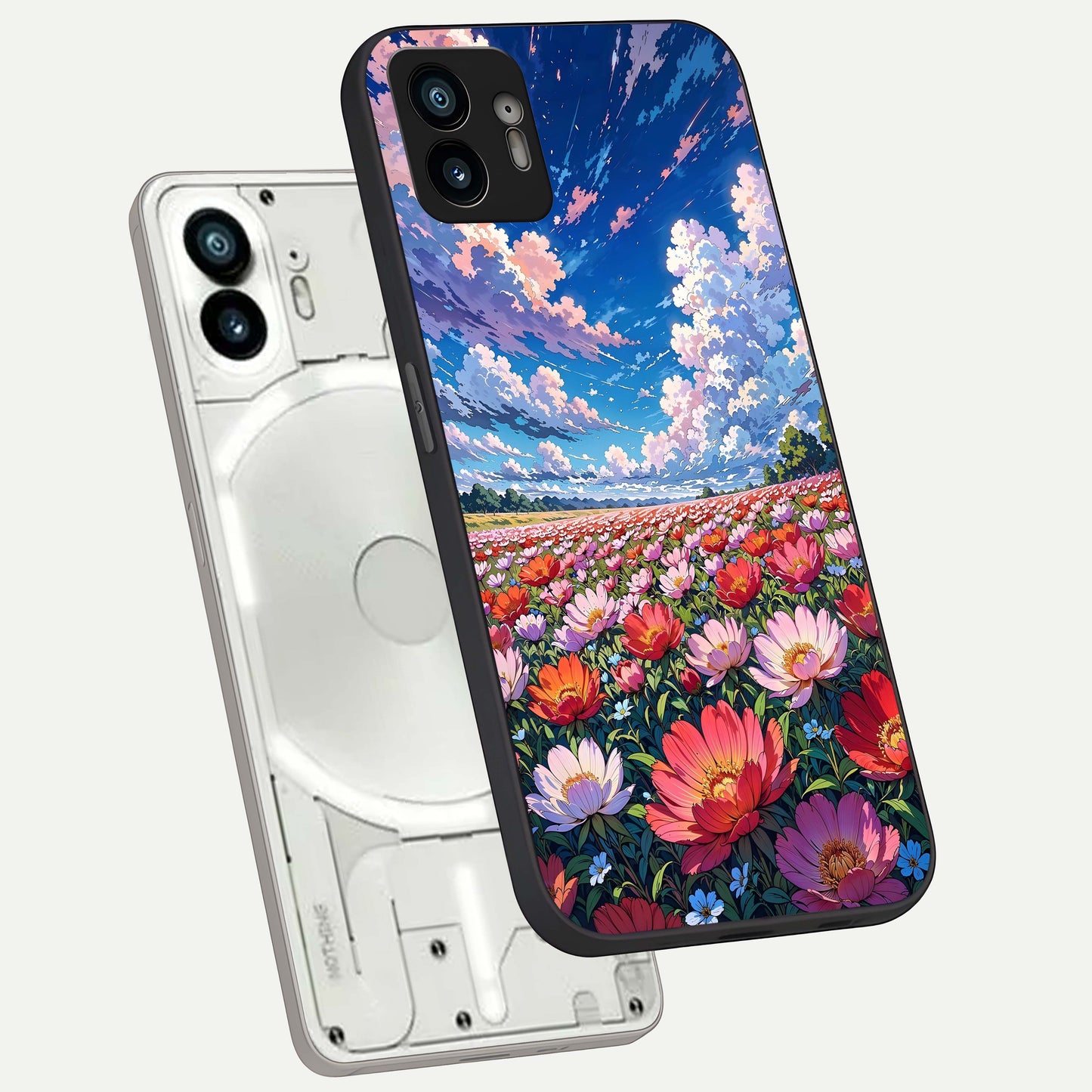  Blossom Sky Field phone case For Nothing Phone 2 showing premium glass back cover with detailed artwork