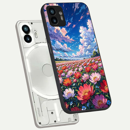  Blossom Sky Field phone case For Nothing Phone 2 showing premium glass back cover with detailed artwork