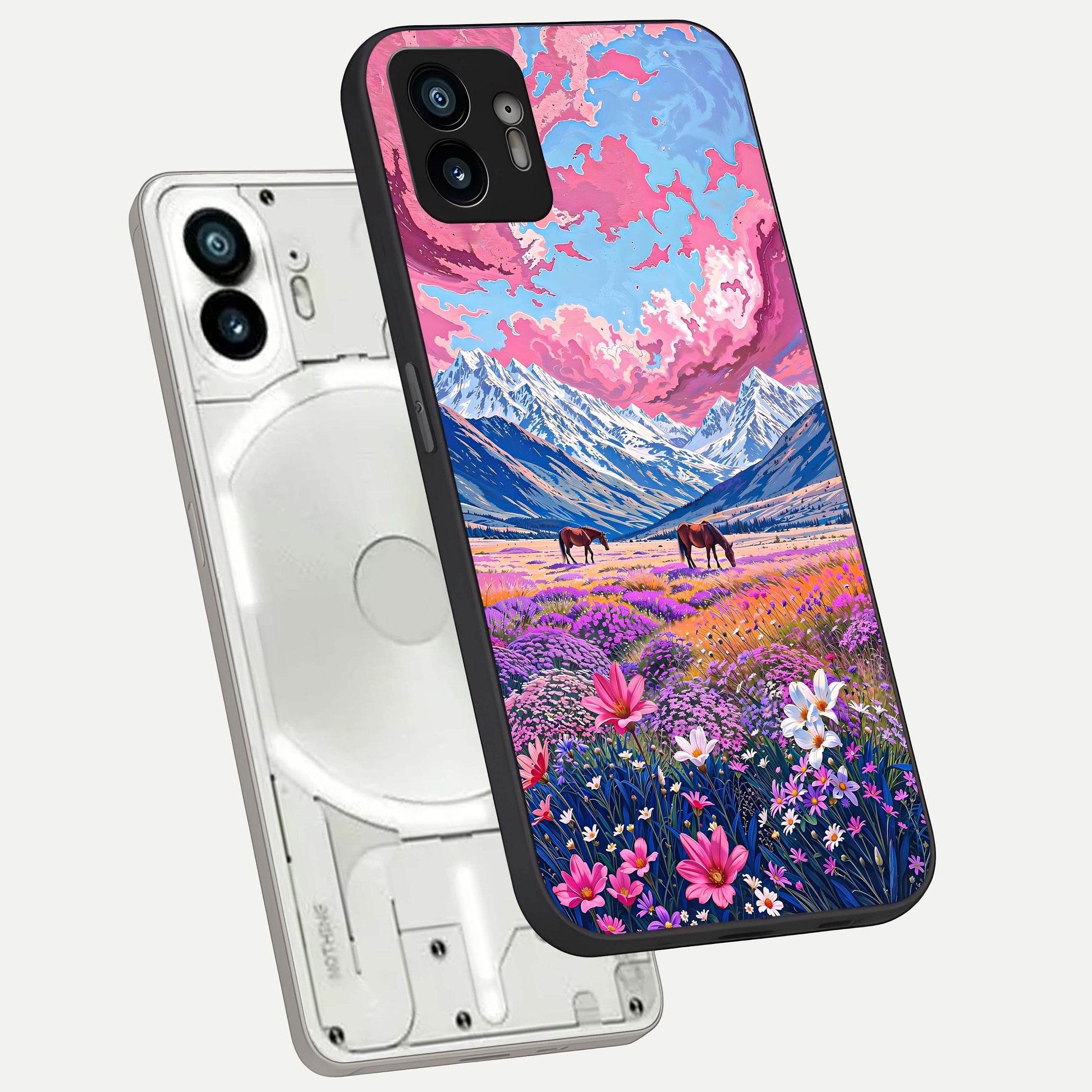  Blossom Valley Dream phone case For Nothing Phone 2 showing premium glass back cover with detailed artwork