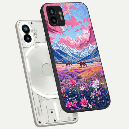  Blossom Valley Dream phone case For Nothing Phone 2 showing premium glass back cover with detailed artwork
