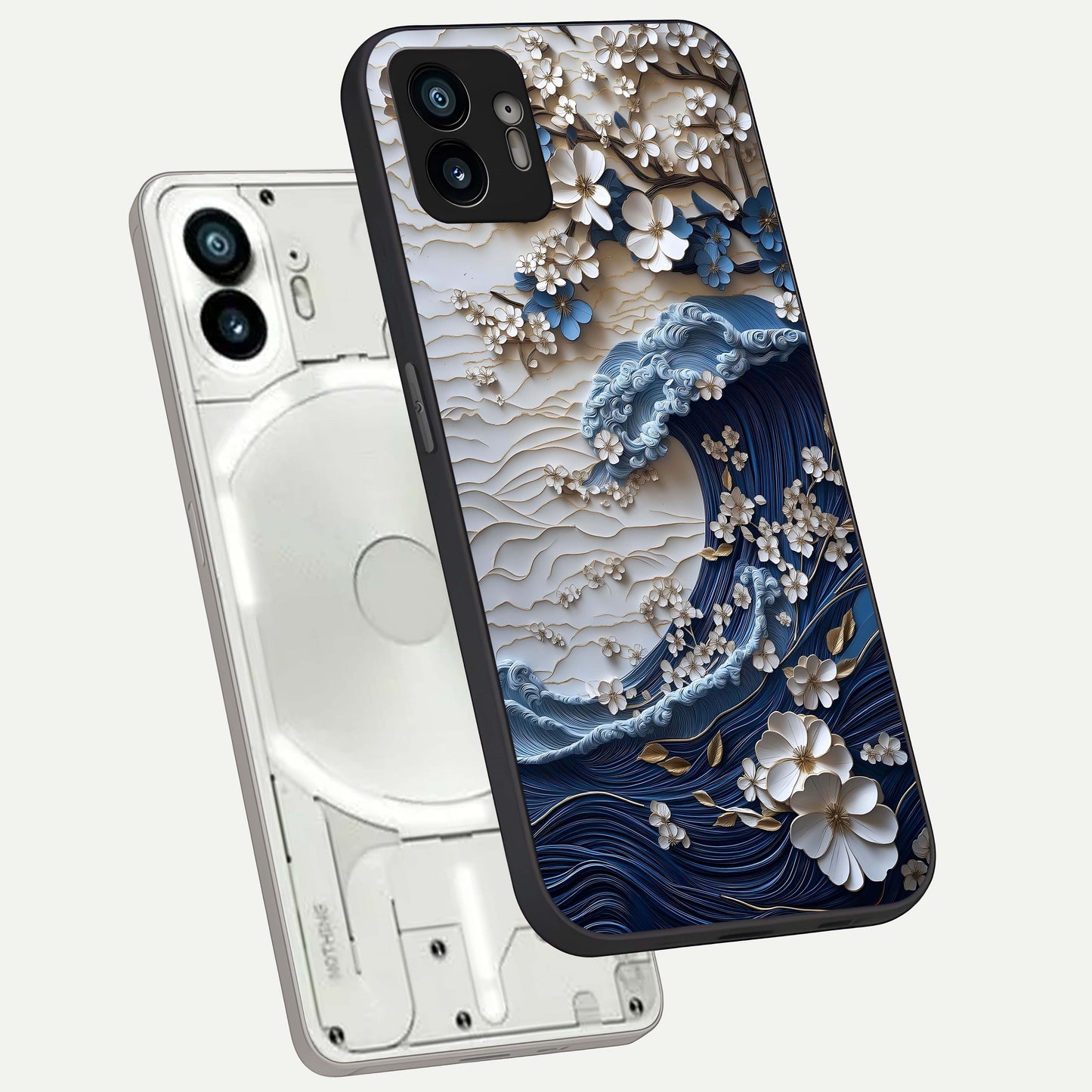  Blossom Wave Art phone case For Nothing Phone 2 showing premium glass back cover with detailed artwork