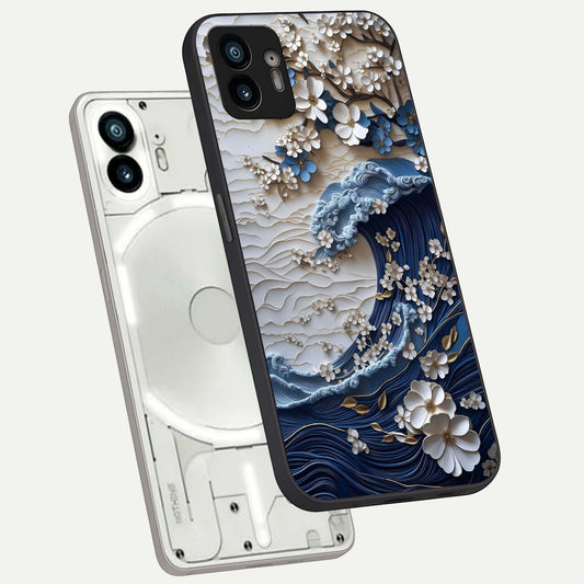  Blossom Wave Art phone case For Nothing Phone 2 showing premium glass back cover with detailed artwork