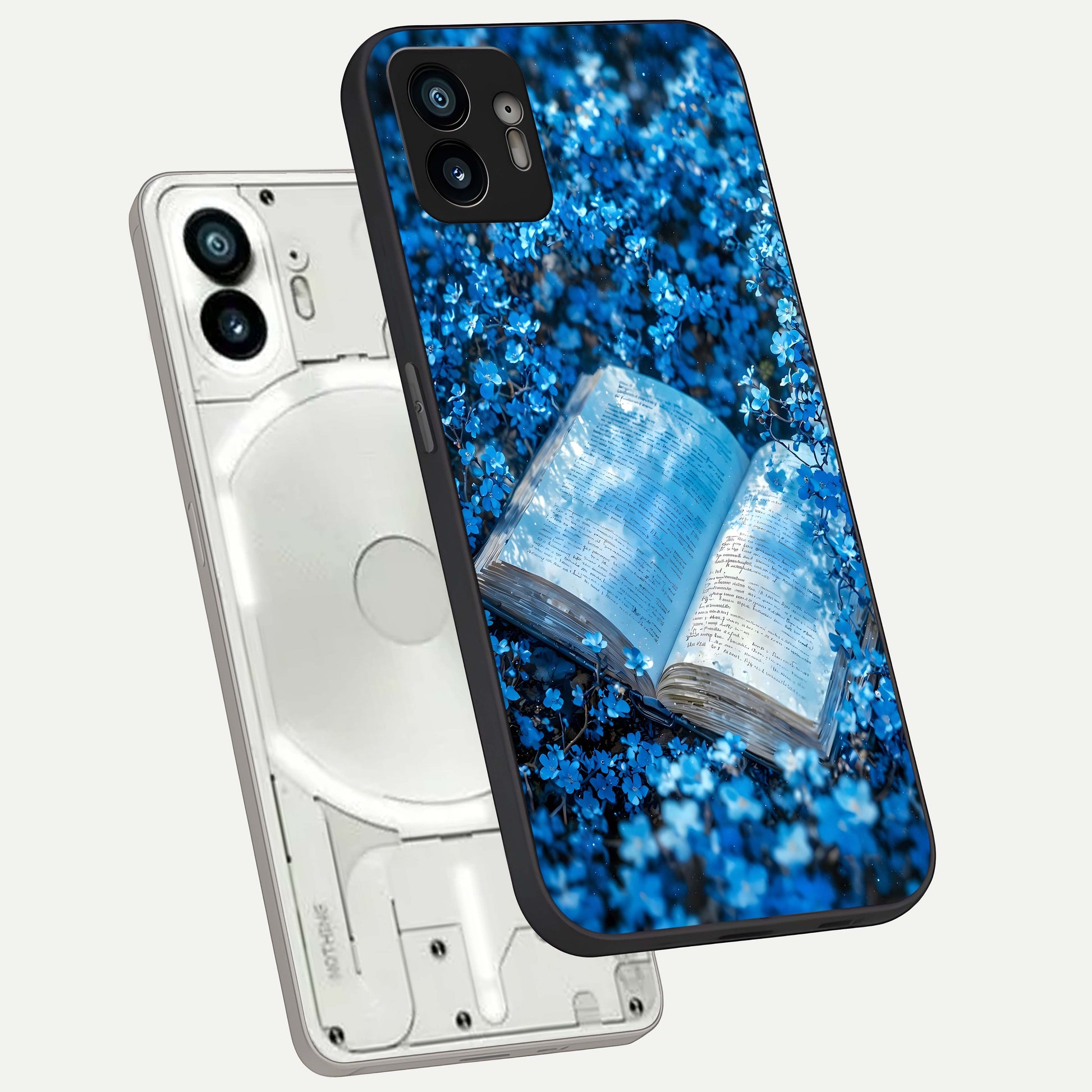  Blue Bloom Tales phone case For Nothing Phone 2 showing premium glass back cover with detailed artwork