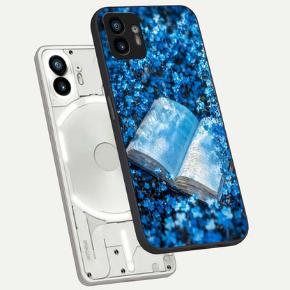  Blue Bloom Tales phone case For Nothing Phone 2 showing premium glass back cover with detailed artwork
