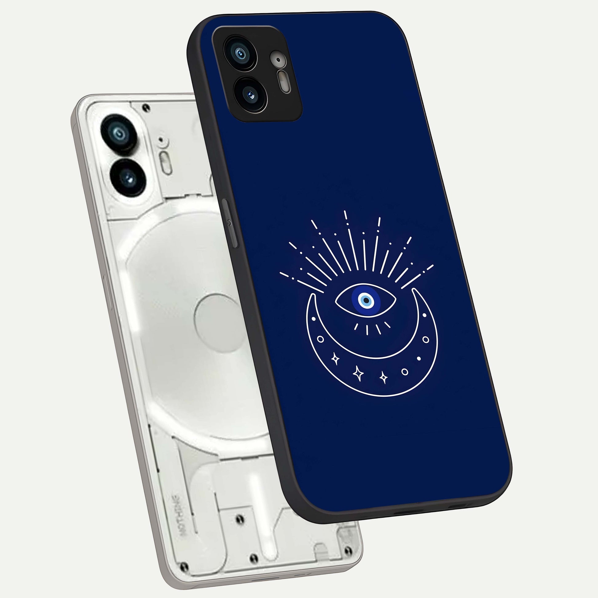  Blue Evil Eye phone case For Nothing Phone 2 showing premium glass back cover with detailed artwork