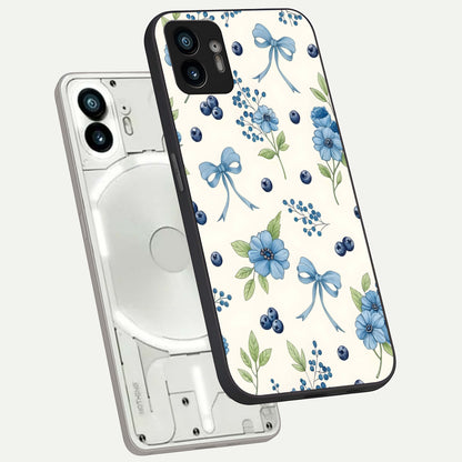  Blue Flower And Bow phone case For Nothing Phone 2 showing premium glass back cover with detailed artwork