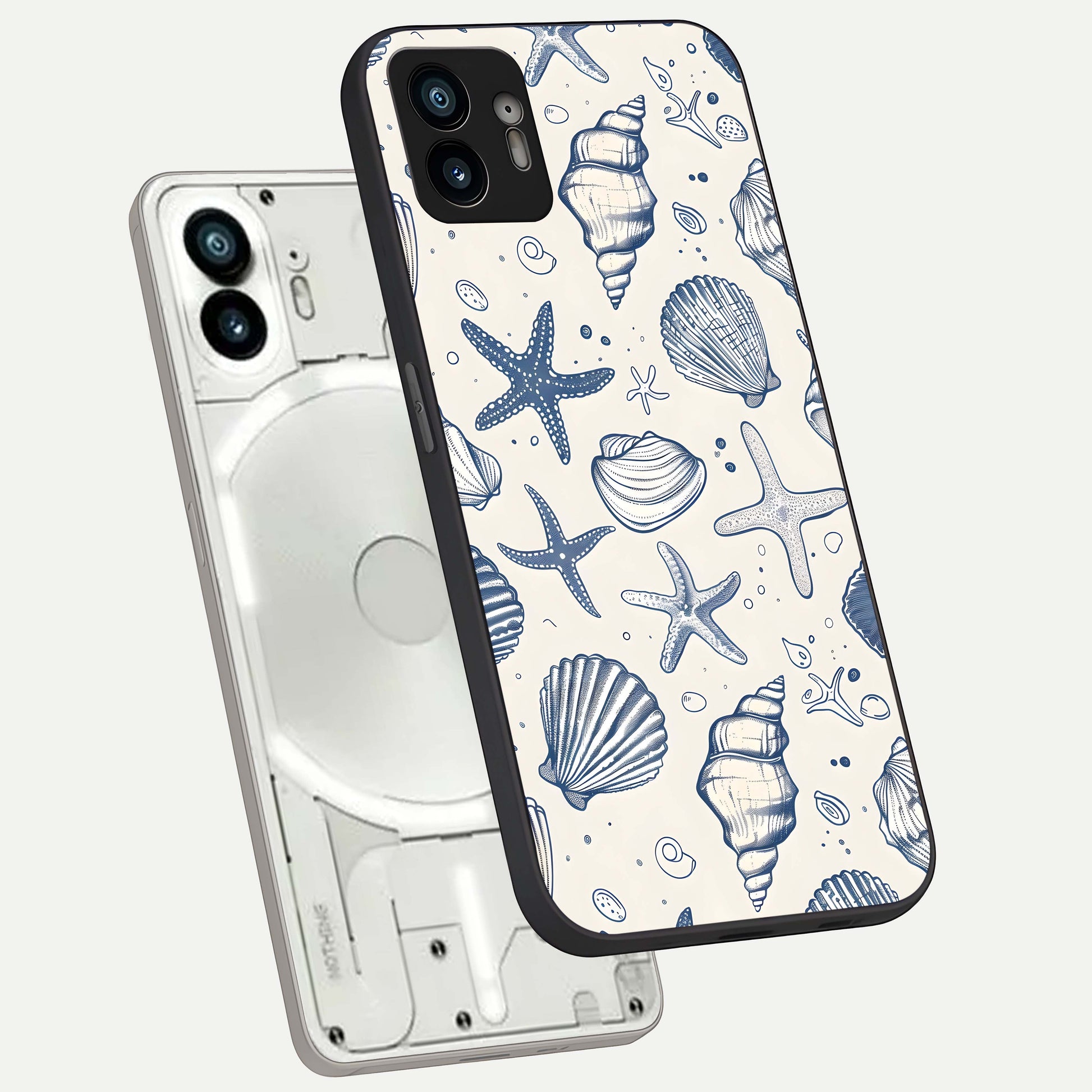  Blue Ocean Outline phone case For Nothing Phone 2 showing premium glass back cover with detailed artwork