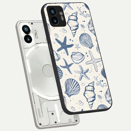  Blue Ocean Outline phone case For Nothing Phone 2 showing premium glass back cover with detailed artwork