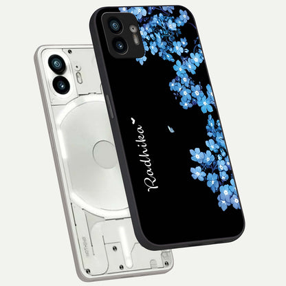  Blue Petal Dream Custom Name phone case For Nothing Phone 2 showing premium glass back cover with detailed artwork