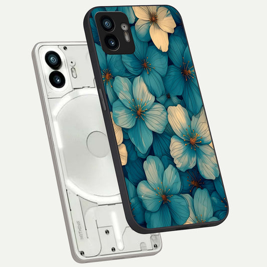  Blue Shade Floral phone case For Nothing Phone 2 showing premium glass back cover with detailed artwork