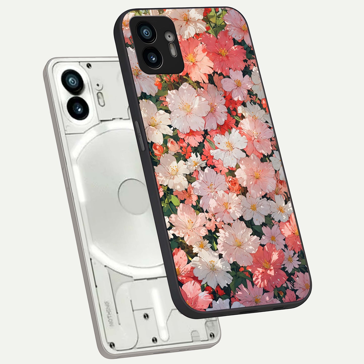  Blush Bloom Field phone case For Nothing Phone 2 showing premium glass back cover with detailed artwork