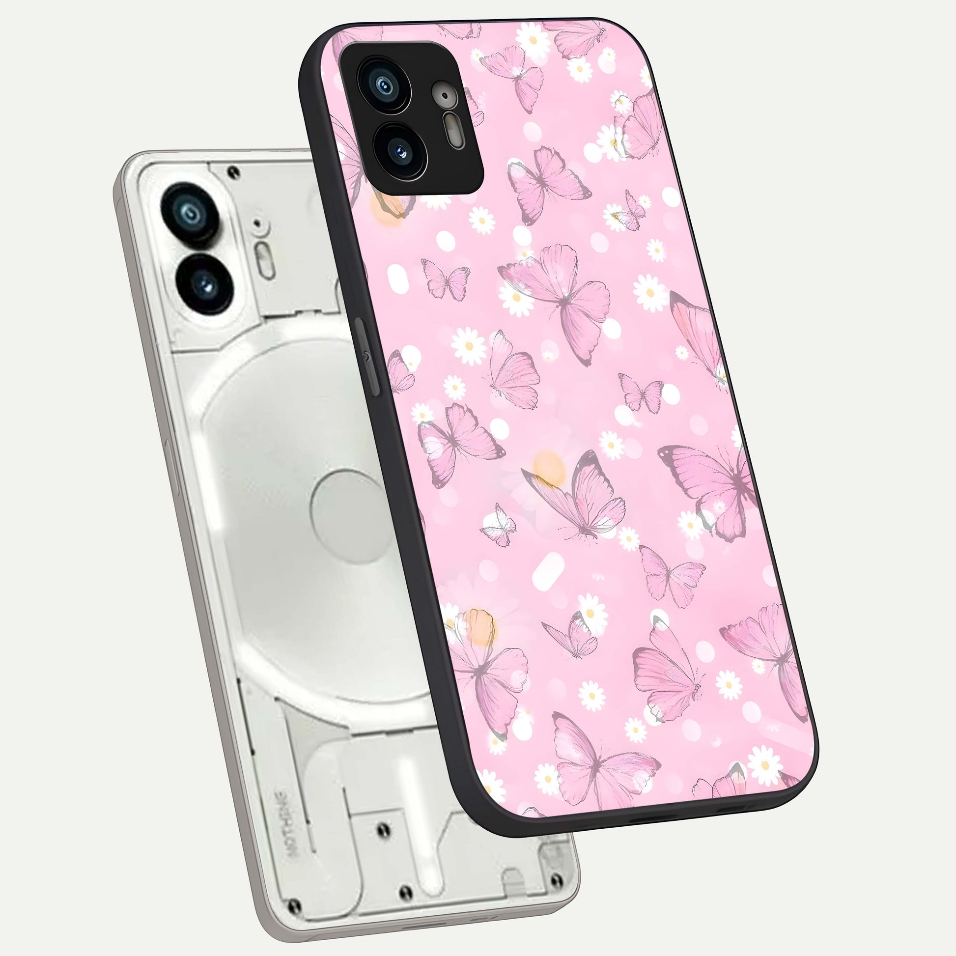 Blush Butterfly Garden phone case For Nothing Phone 2 showing premium glass back cover with detailed artwork