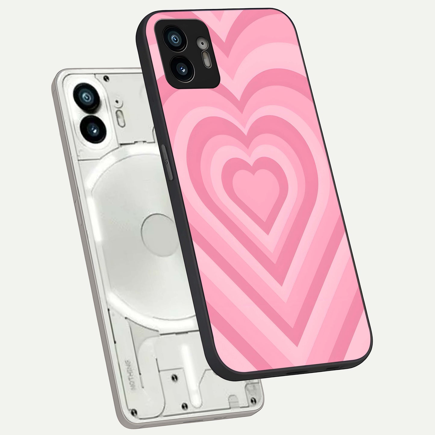  Blush Heart Waves phone case For Nothing Phone 2 showing premium glass back cover with detailed artwork