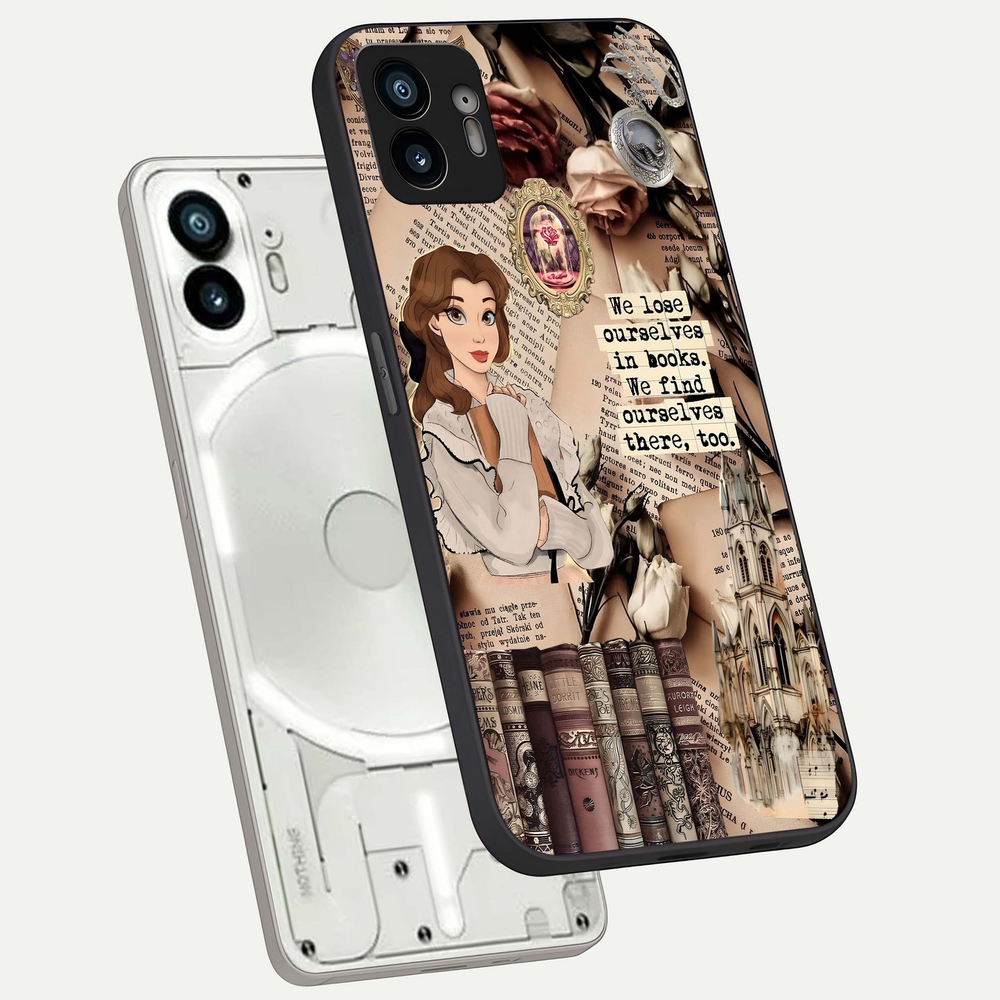  Bookish Dream World phone case For Nothing Phone 2 showing premium glass back cover with detailed artwork