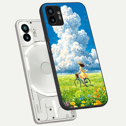  Breezy Meadow Ride phone case For Nothing Phone 2 showing premium glass back cover with detailed artwork