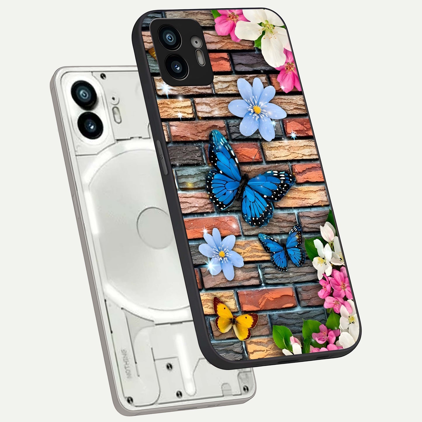  Brick Bloom Flight phone case For Nothing Phone 2 showing premium glass back cover with detailed artwork