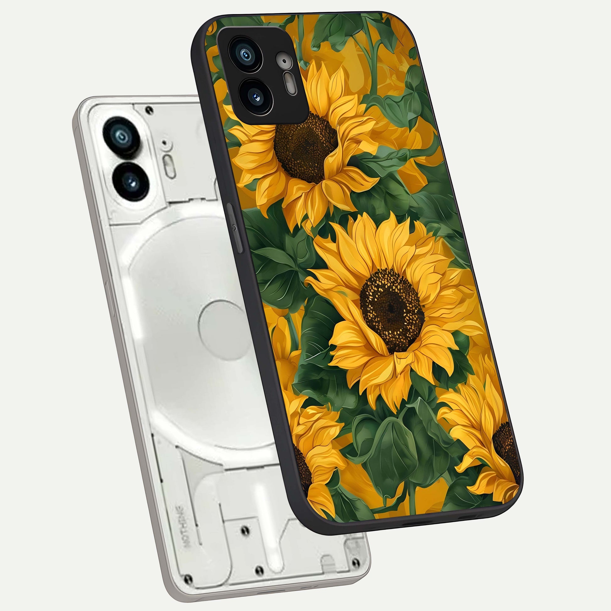  Bright Sunflower Bloom phone case For Nothing Phone 2 showing premium glass back cover with detailed artwork