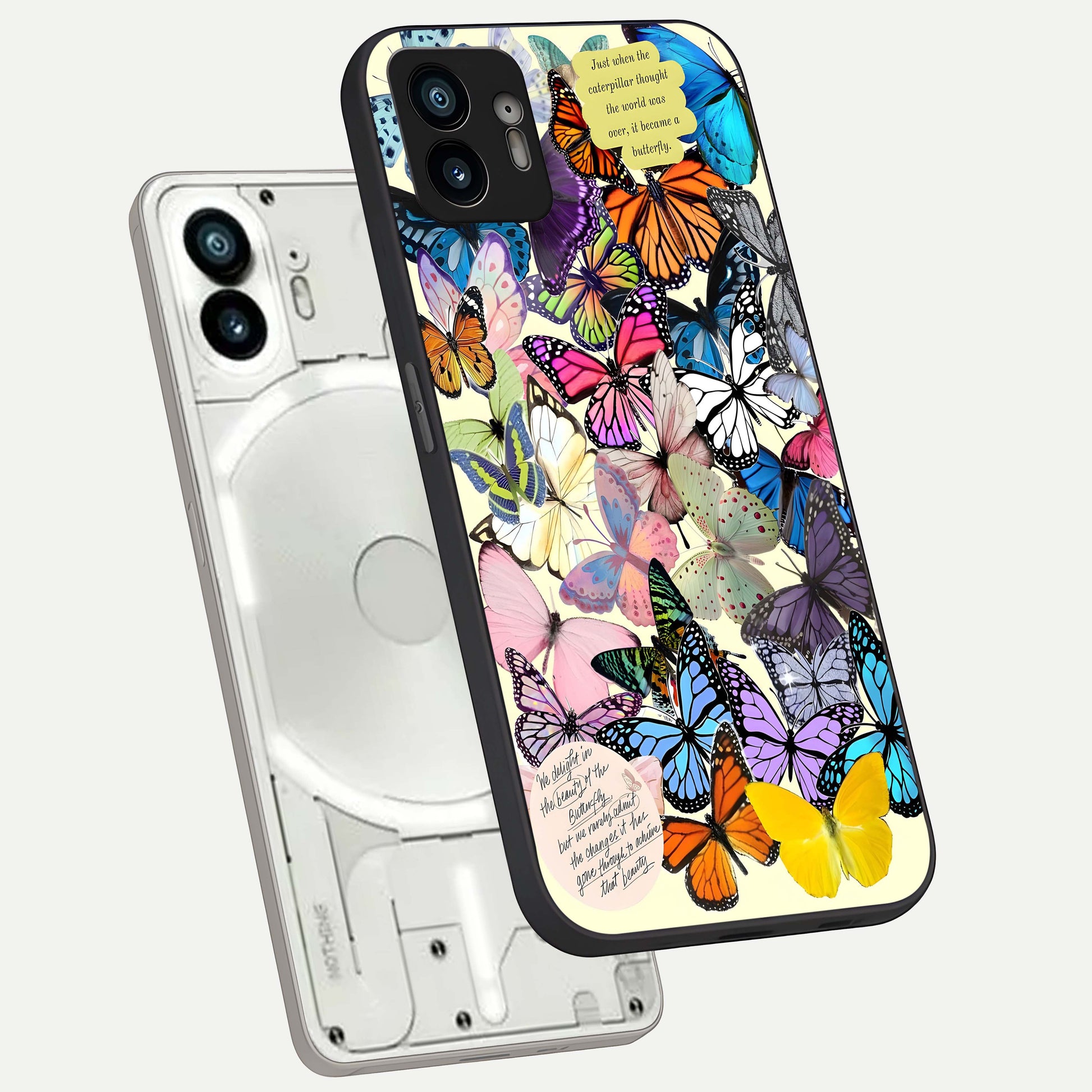  Butterflies Petal Dream phone case For Nothing Phone 2 showing premium glass back cover with detailed artwork