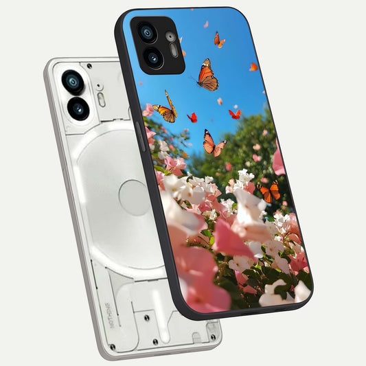  Butterflies In Bloom Sky phone case For Nothing Phone 2 showing premium glass back cover with detailed artwork