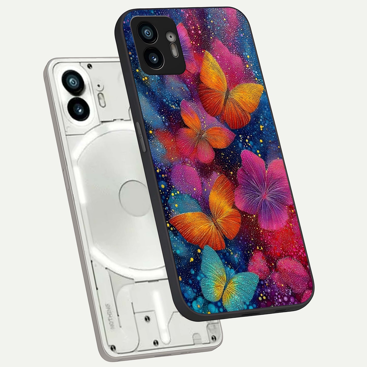  Butterfly Dream Mist phone case For Nothing Phone 2 showing premium glass back cover with detailed artwork
