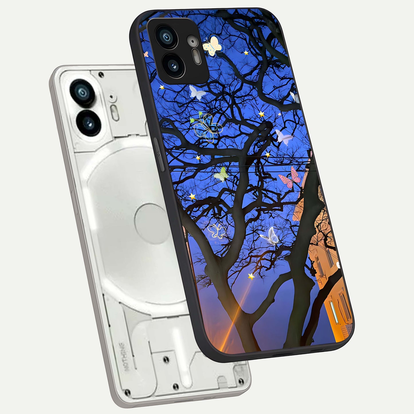  Butterfly Night Magic phone case For Nothing Phone 2 showing premium glass back cover with detailed artwork