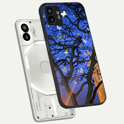  Butterfly Night Magic phone case For Nothing Phone 2 showing premium glass back cover with detailed artwork