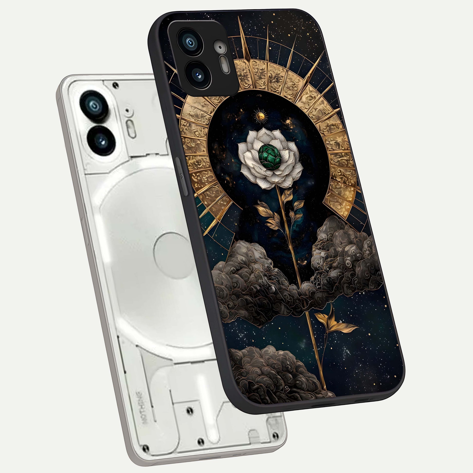  Celestial Lotus Morang phone case For Nothing Phone 2 showing premium glass back cover with detailed artwork