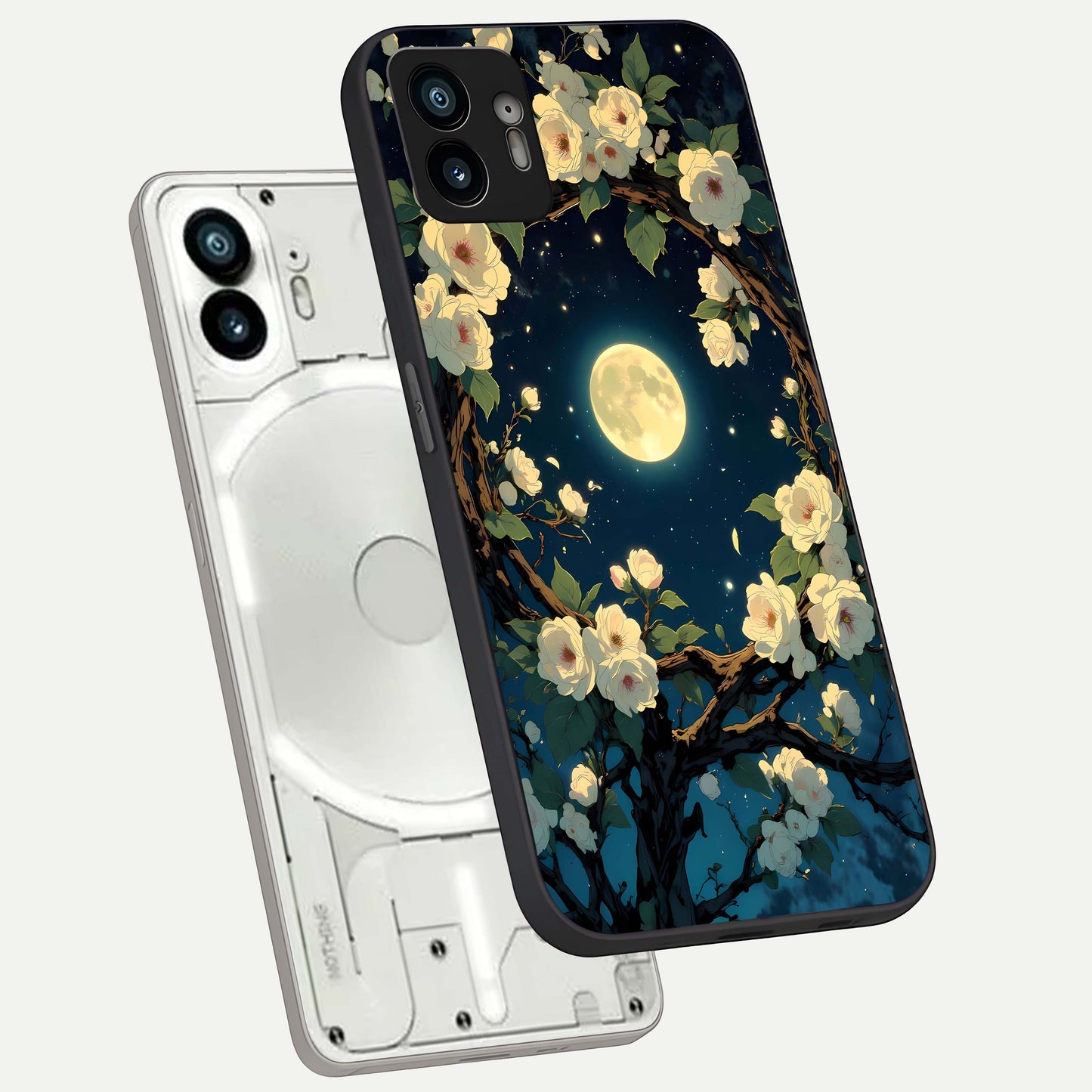  Celestial Moon And Flower phone case For Nothing Phone 2 showing premium glass back cover with detailed artwork