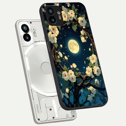  Celestial Moon And Flower phone case For Nothing Phone 2 showing premium glass back cover with detailed artwork