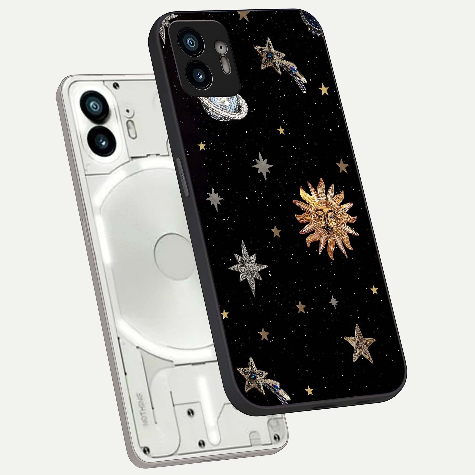  Celestial Moon With Stars phone case For Nothing Phone 2 showing premium glass back cover with detailed artwork