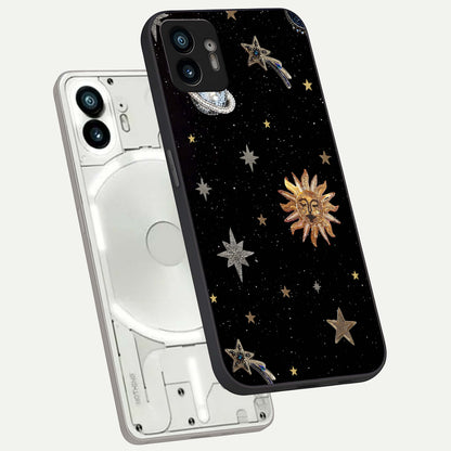  Celestial Moon With Stars phone case For Nothing Phone 2 showing premium glass back cover with detailed artwork