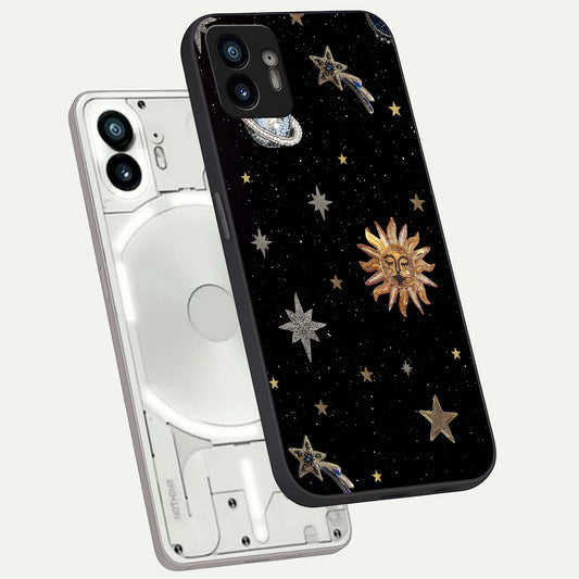  Celestial Moon With Stars phone case For Nothing Phone 2 showing premium glass back cover with detailed artwork