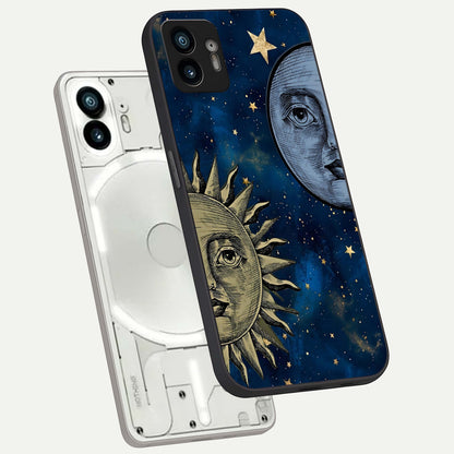  Celestial Moon With Sun phone case For Nothing Phone 2 showing premium glass back cover with detailed artwork