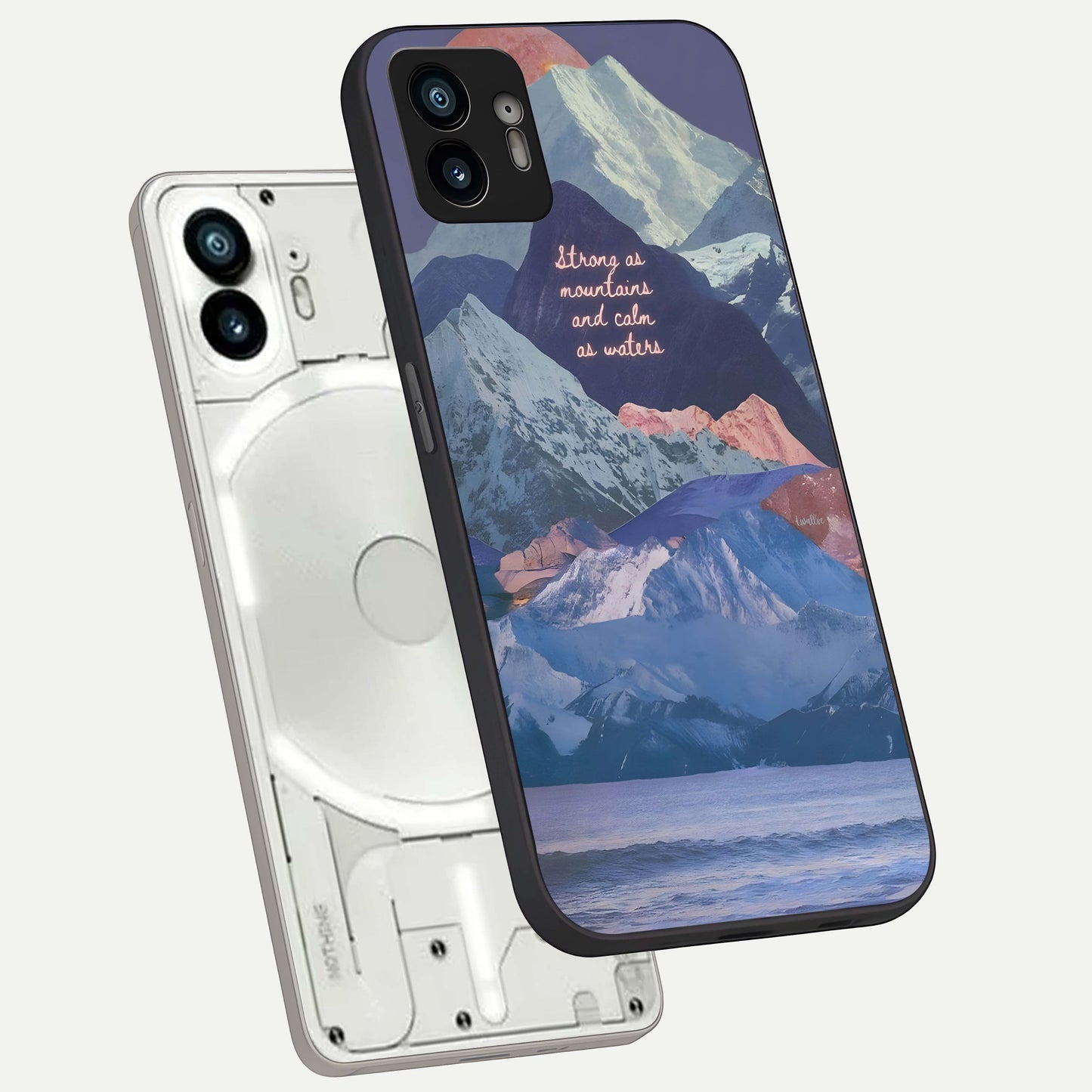  Celestial Mountain Calm phone case For Nothing Phone 2 showing premium glass back cover with detailed artwork