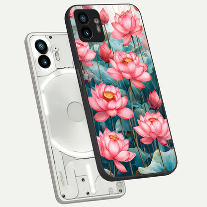  Celestial Pink Lotus phone case For Nothing Phone 2 showing premium glass back cover with detailed artwork