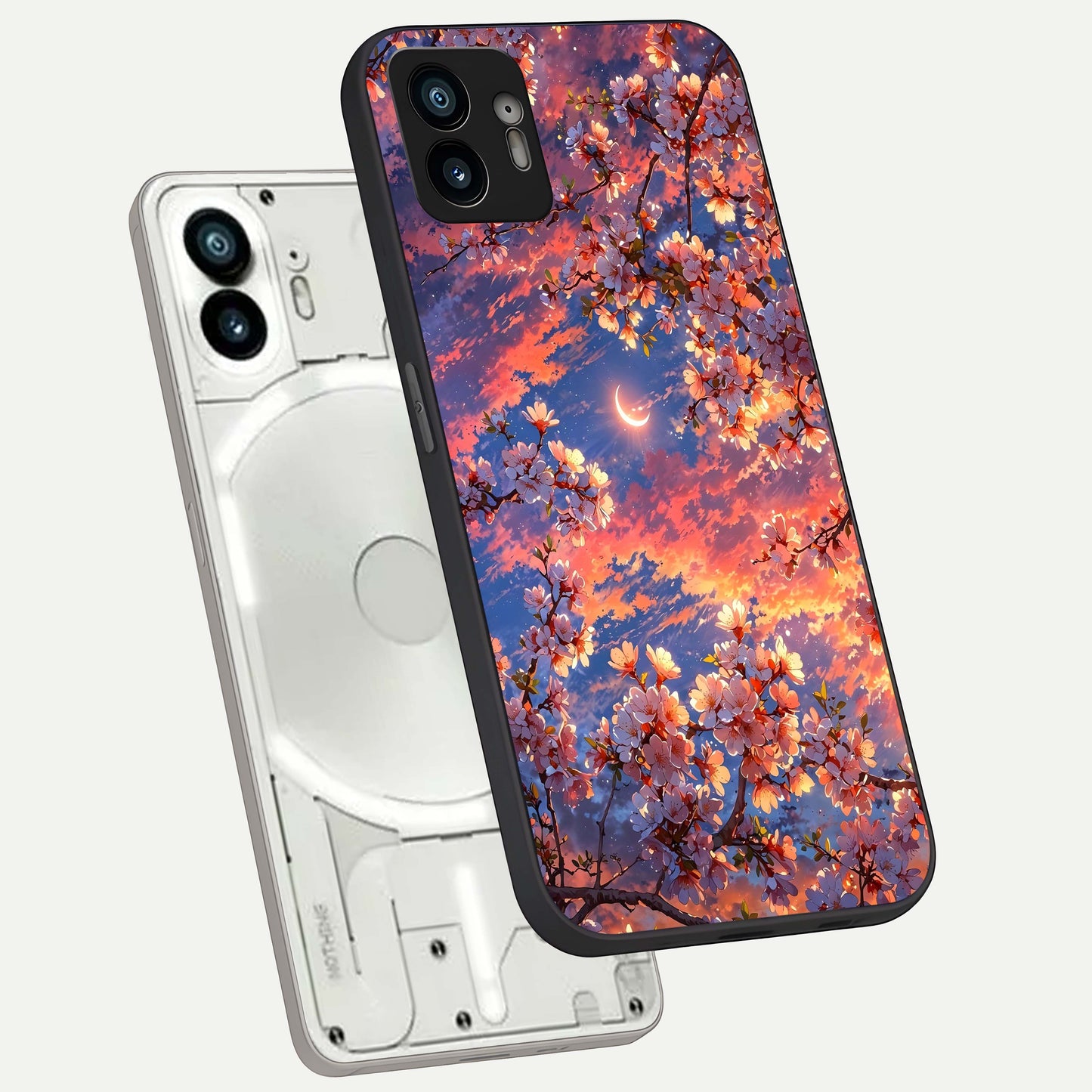  Celestial Sakura Sunset phone case For Nothing Phone 2 showing premium glass back cover with detailed artwork