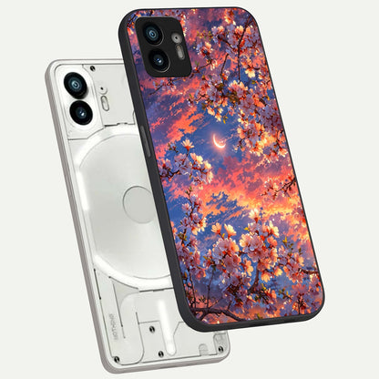  Celestial Sakura Sunset phone case For Nothing Phone 2 showing premium glass back cover with detailed artwork