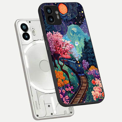  Celestial Train Journey phone case For Nothing Phone 2 showing premium glass back cover with detailed artwork