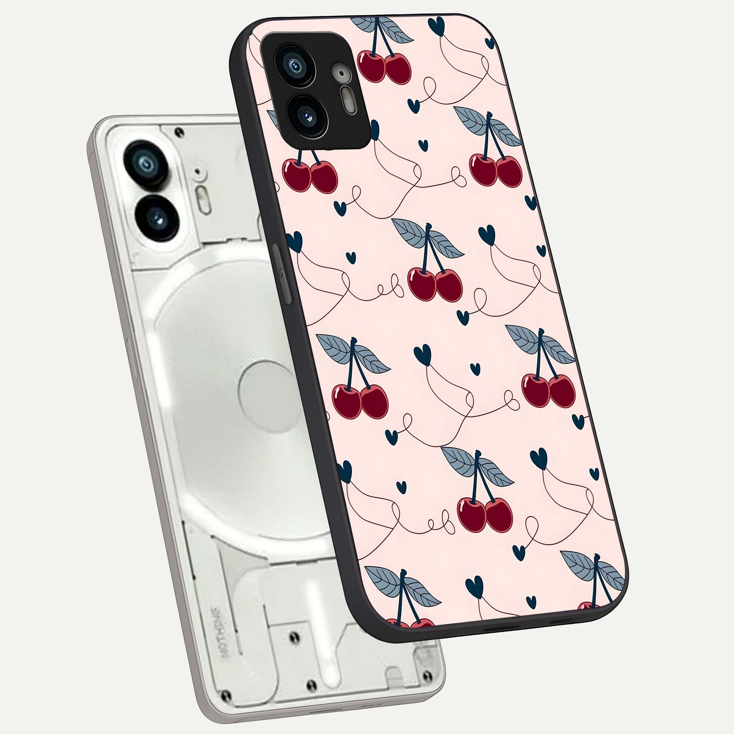 Cherry Heart Line phone case For Nothing Phone 2 showing premium glass back cover with detailed artwork