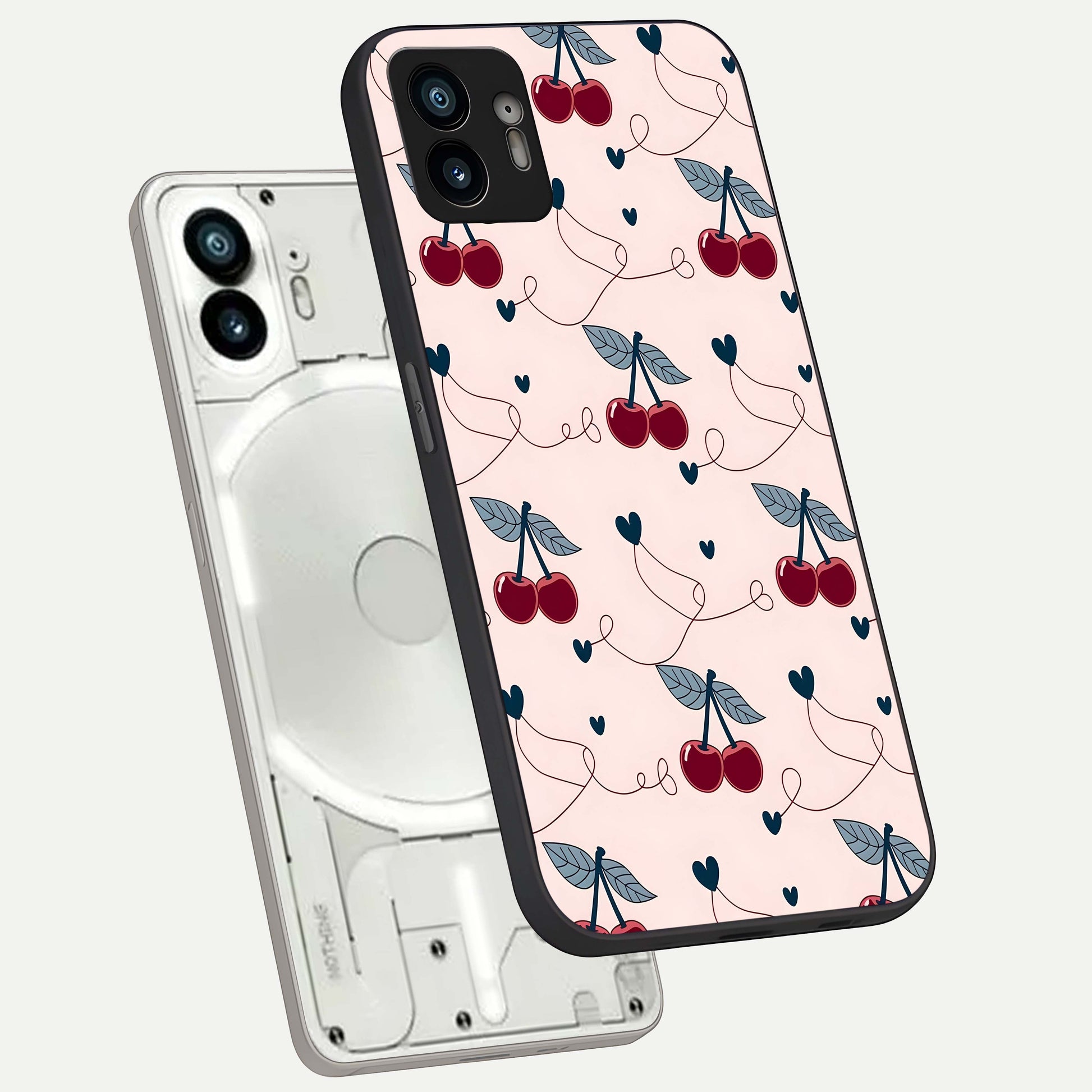  Cherry Heart Line phone case For Nothing Phone 2 showing premium glass back cover with detailed artwork