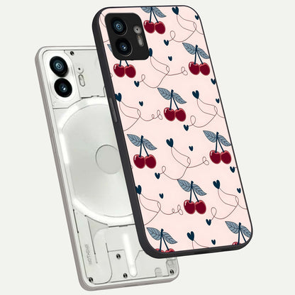  Cherry Heart Line phone case For Nothing Phone 2 showing premium glass back cover with detailed artwork