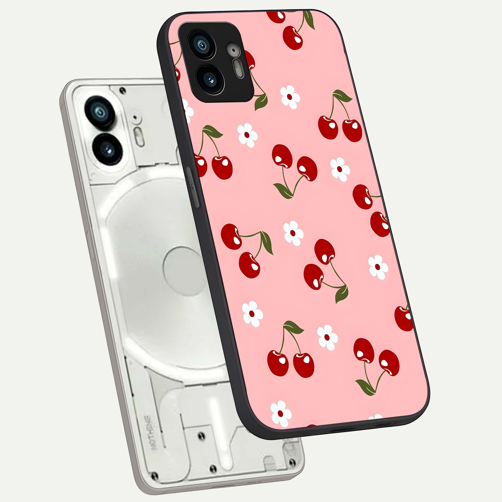  Cherry Love Mood phone case For Nothing Phone 2 showing premium glass back cover with detailed artwork
