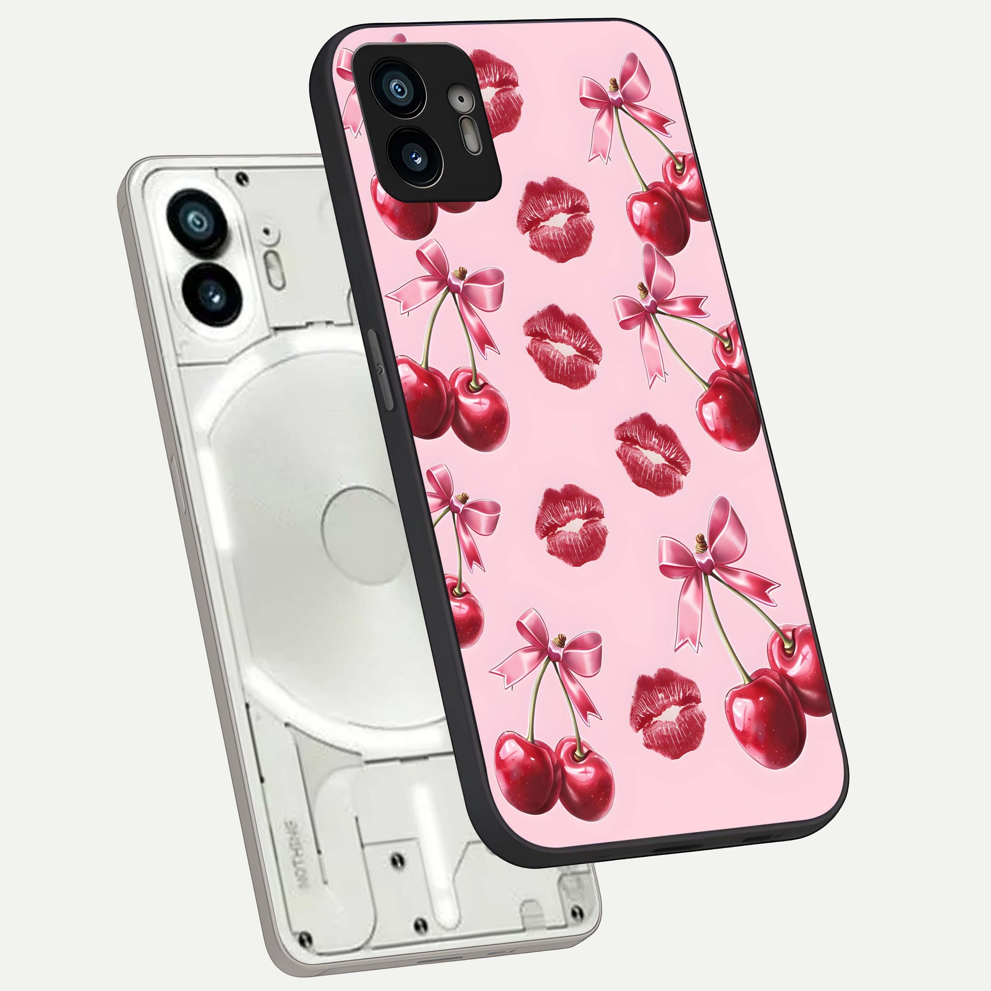  Cherry With Lips phone case For Nothing Phone 2 showing premium glass back cover with detailed artwork