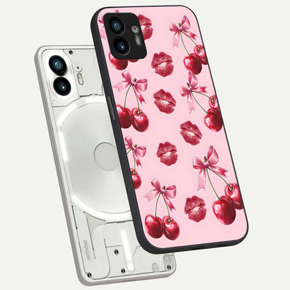  Cherry With Lips phone case For Nothing Phone 2 showing premium glass back cover with detailed artwork
