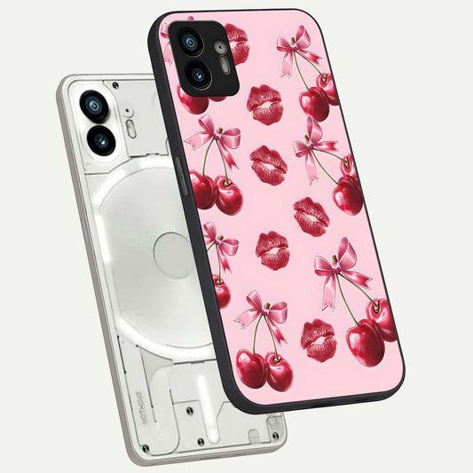  Cherry With Lips phone case For Nothing Phone 2 showing premium glass back cover with detailed artwork