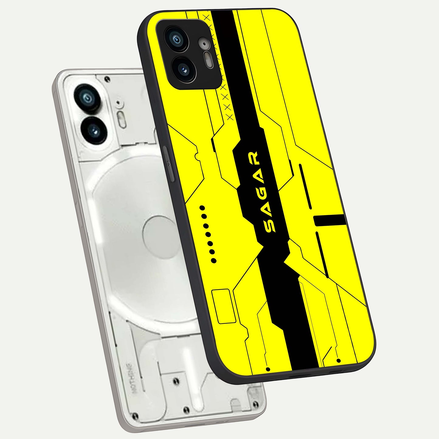  Circuit CYBERPUNK Custom Name phone case For Nothing Phone 2 showing premium glass back cover with detailed artwork