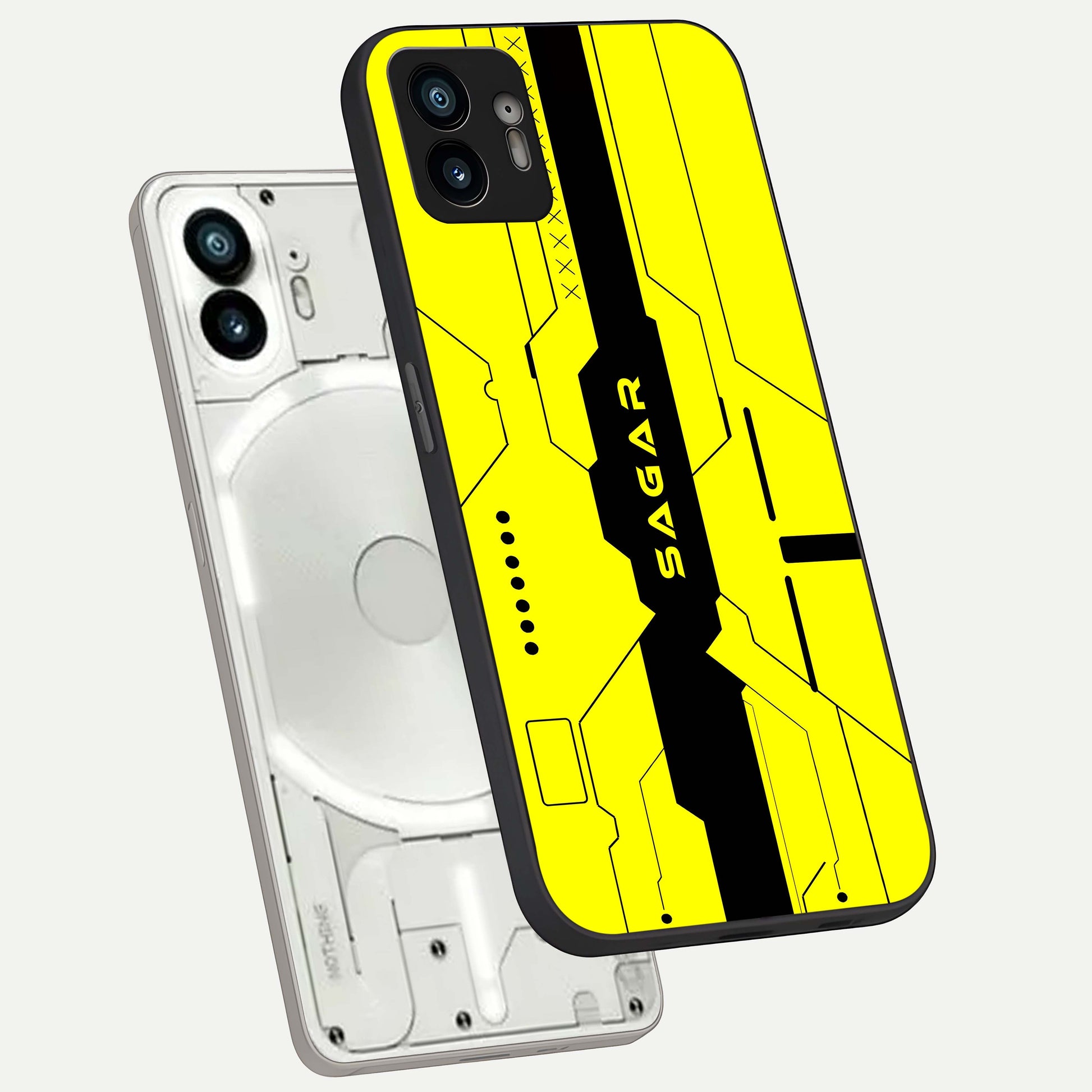  Circuit CYBERPUNK Custom Name phone case For Nothing Phone 2 showing premium glass back cover with detailed artwork