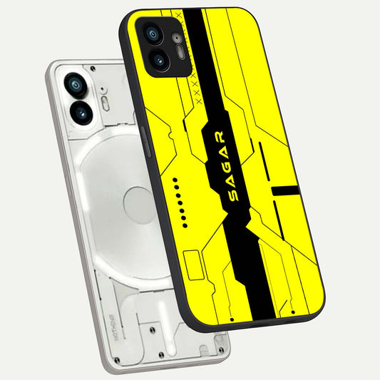  Circuit CYBERPUNK Custom Name phone case For Nothing Phone 2 showing premium glass back cover with detailed artwork