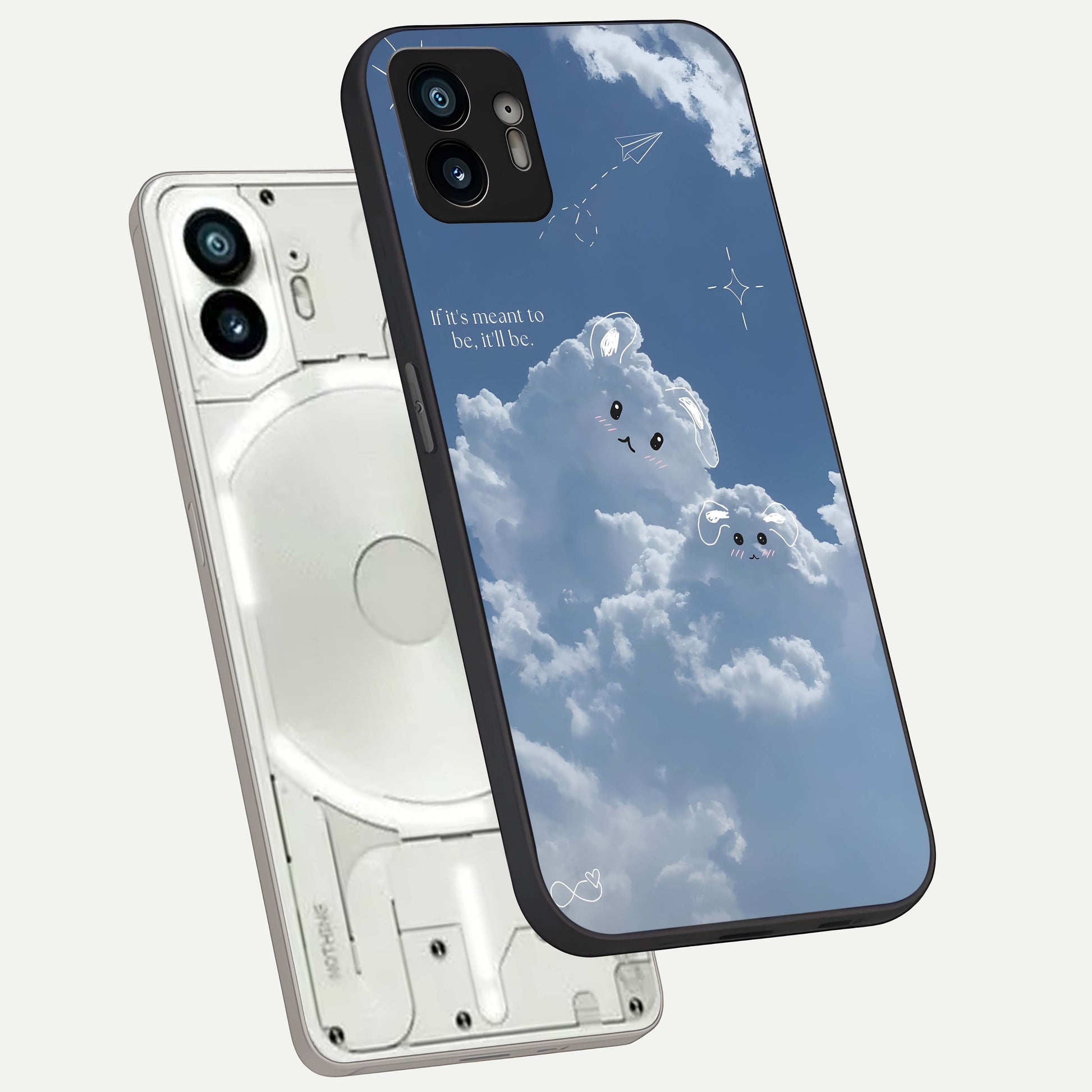  Cloud Bunny Dreams phone case For Nothing Phone 2 showing premium glass back cover with detailed artwork