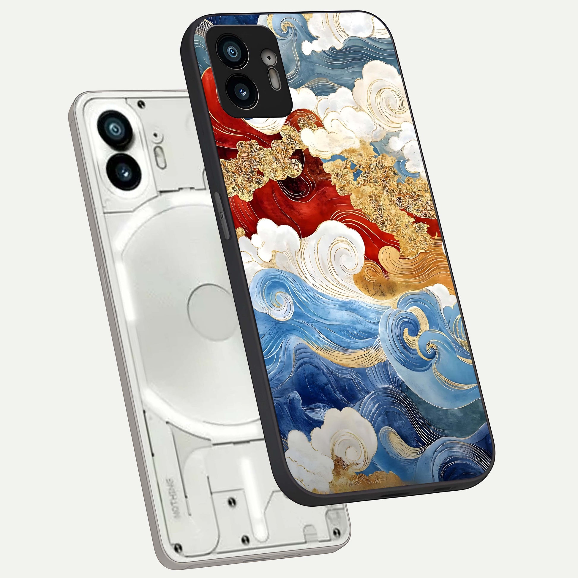  Colored Waves phone case For Nothing Phone 2 showing premium glass back cover with detailed artwork